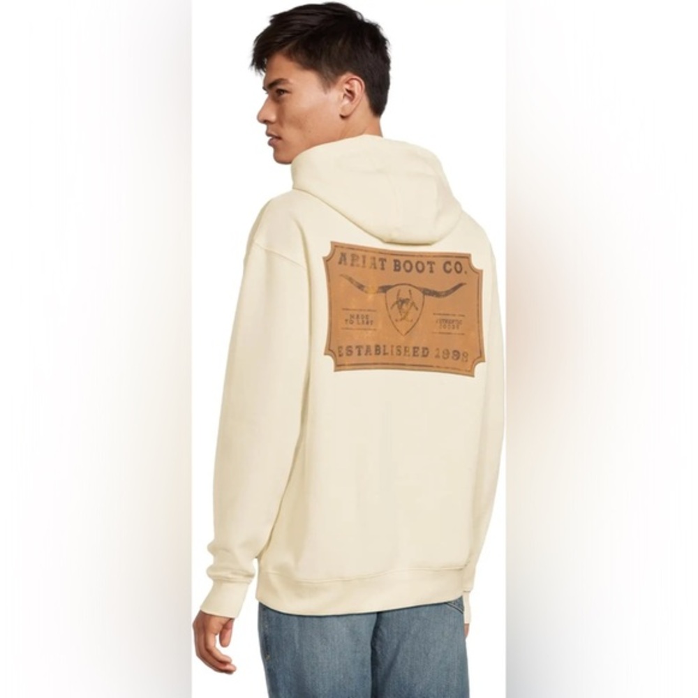 ARIAT Shield Steerhead‎ Oatmeal Hoodie NWT Size L